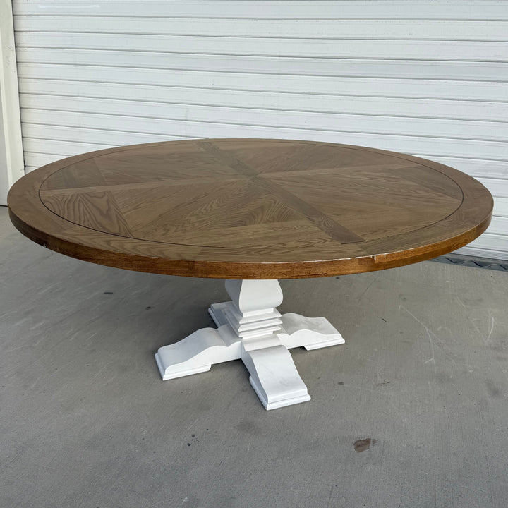 Brisbane Hannah Parquetry Round Dining Table With White Base 1.8m x2