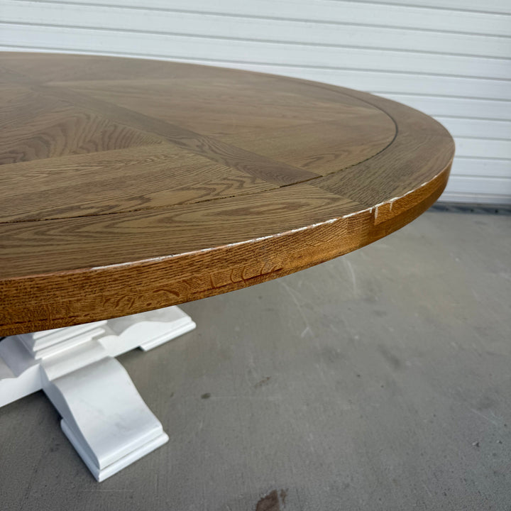 Brisbane Hannah Parquetry Round Dining Table With White Base 1.8m x2