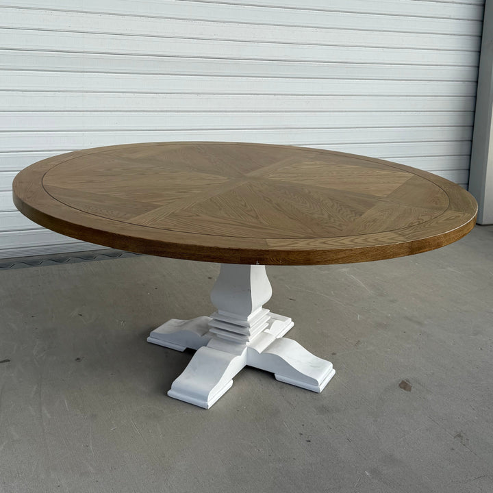 Brisbane Hannah Parquetry Round Dining Table With White Base 1.8m x2