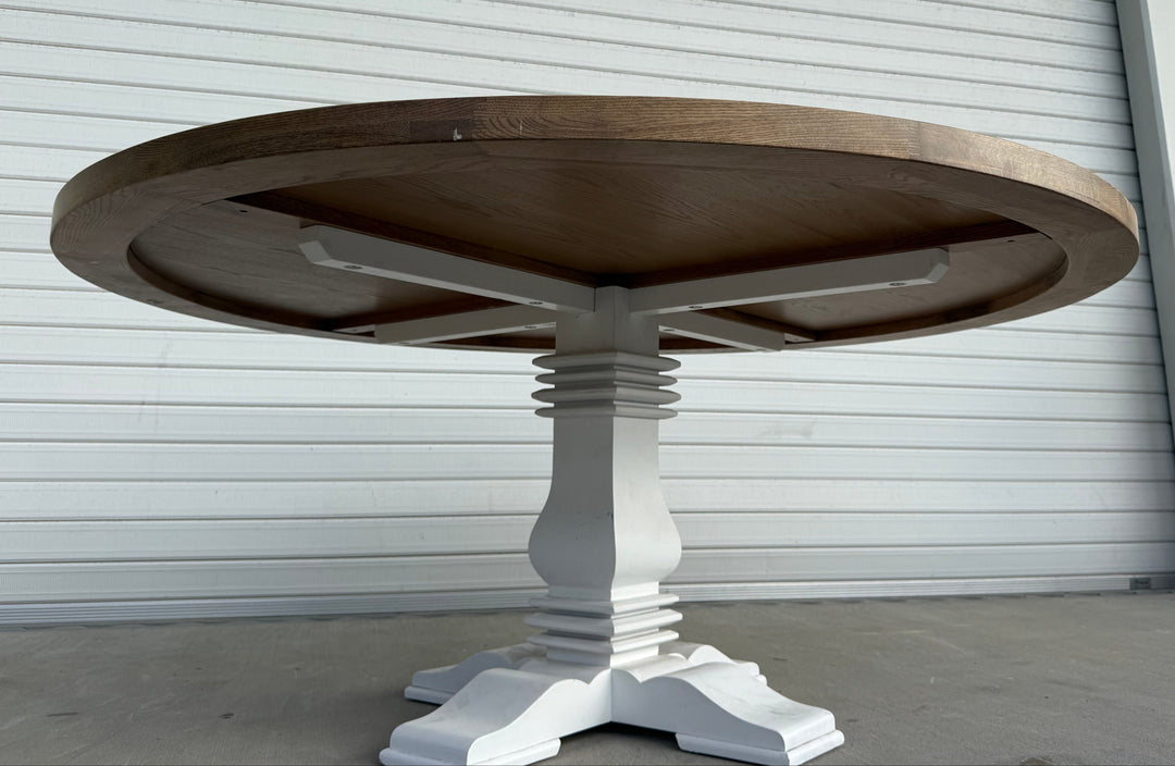 Brisbane Hannah Parquetry Round Dining Table With White Base 1.8m x2