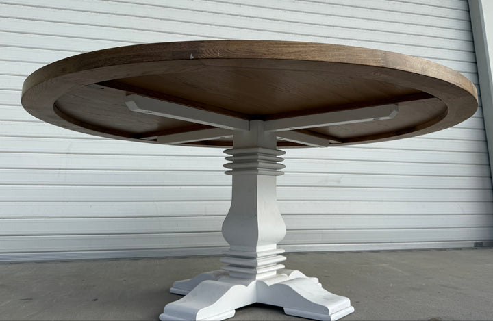 Brisbane Hannah Parquetry Round Dining Table With White Base 1.8m x2