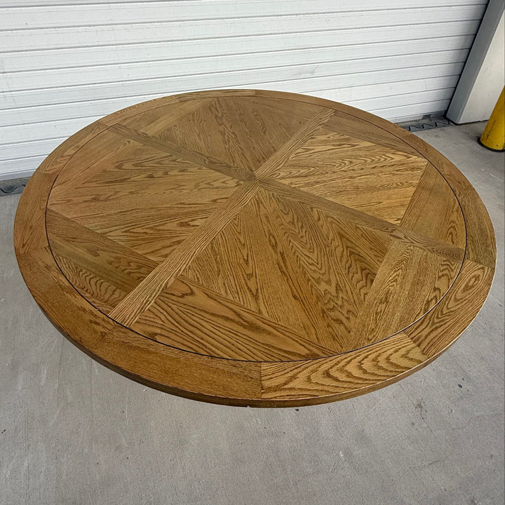 Brisbane Hannah Parquetry Round Dining Table With White Base 1.8m x2