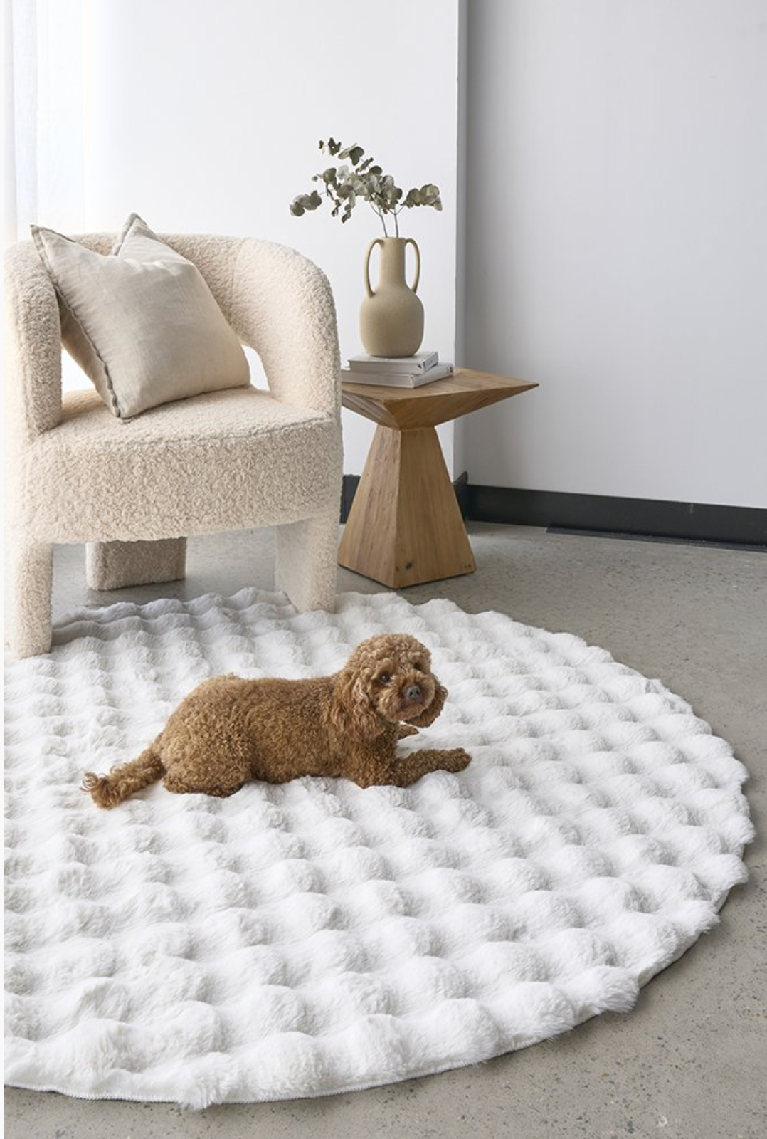 Bubble White Washable Round Rug