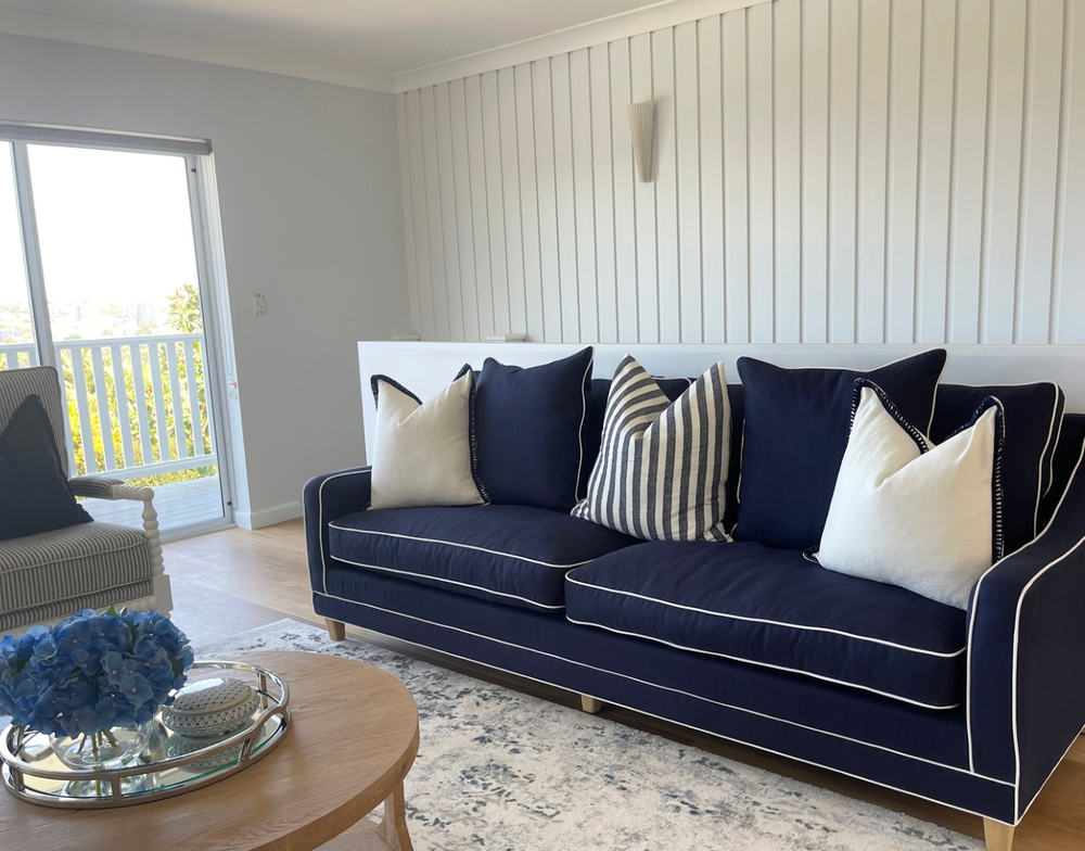 Martha 3 Seater Linen Lounge Navy 240cm wide x 102cm deep x 91cm high