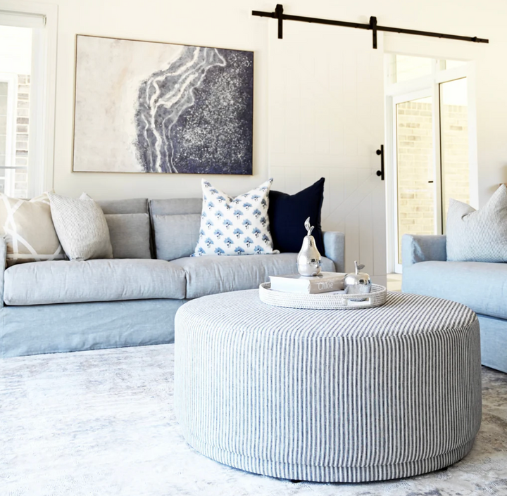 Justine Upholstered Round Large Ottoman - Sydney Floorstock