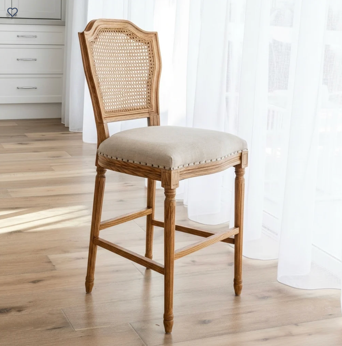 April Luxury Upholstered Kitchen Stool - Oatmeal and Oak - Sydney Floorstock
