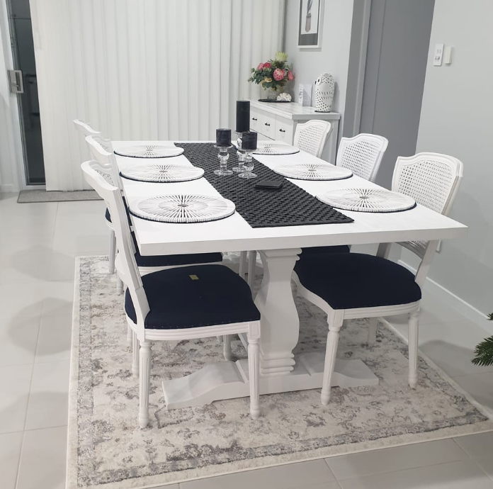 Brisbane floor April Luxury Upholstered Dining Chair - Old Batch Satin White Navy