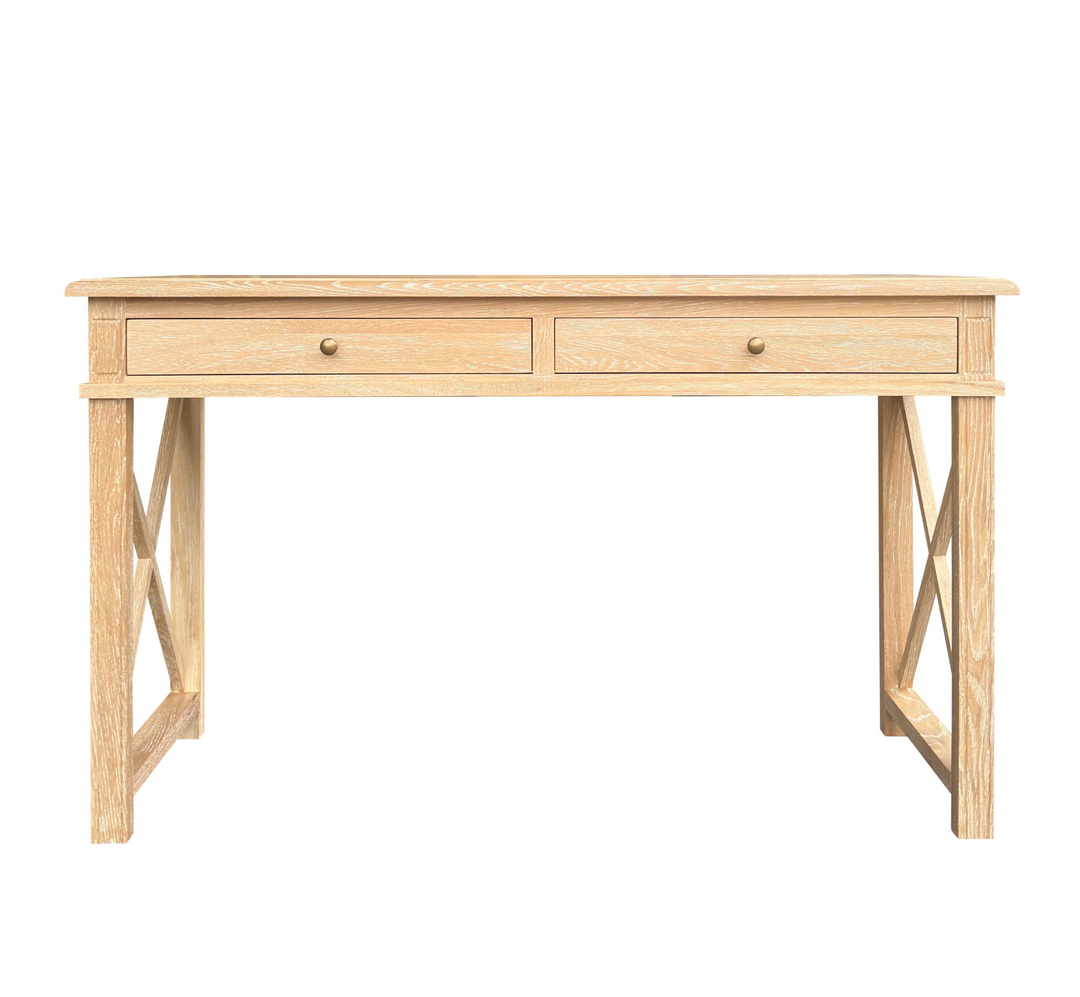 South Beach Cross Leg Office Desk Whitewash Oak 140cm wide x 55cm deep x 80cm high