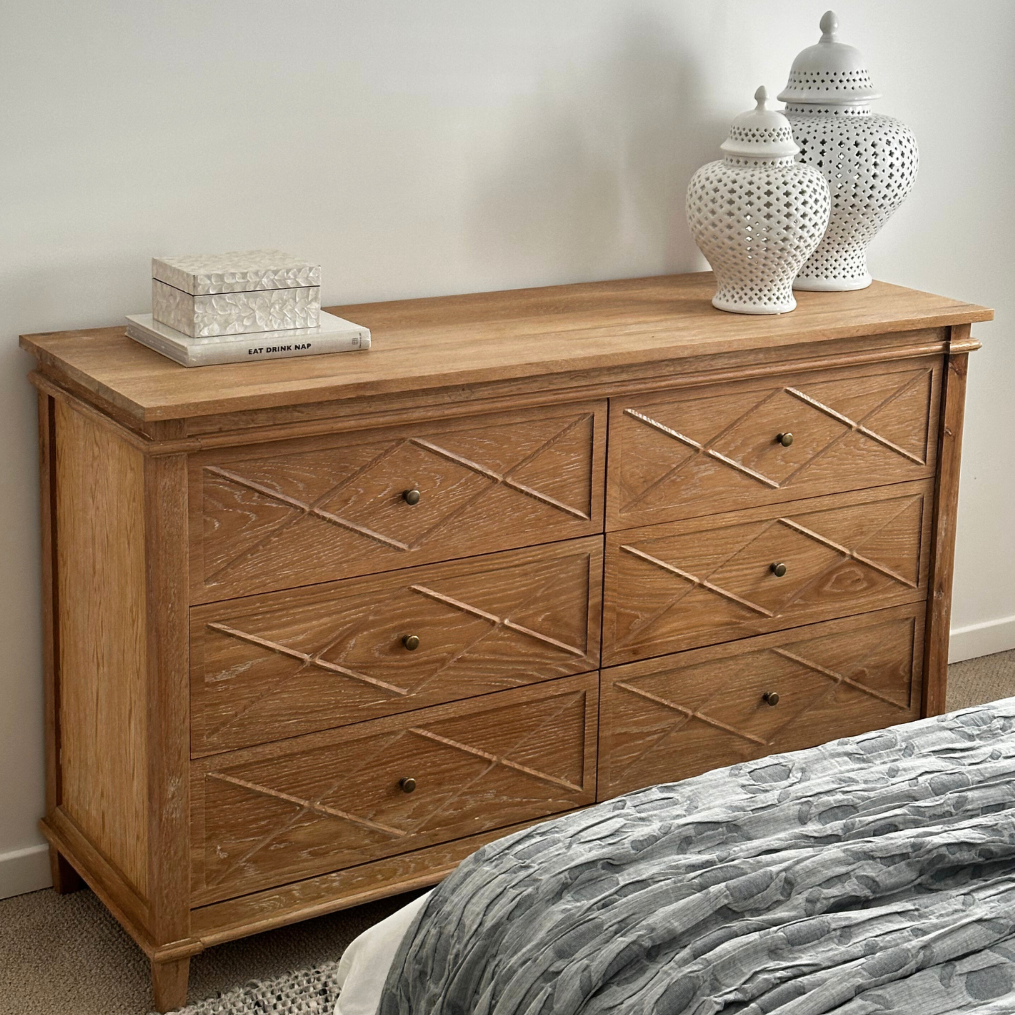 Ascot Chest Of Drawers Whitewash Oak 152cm wide x 50cm deep x 90cm high