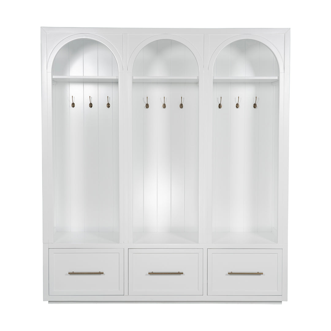 Arch Triple Bay Locker Cabinet Satin White 177cm wide x 41cm deep x 200cm high