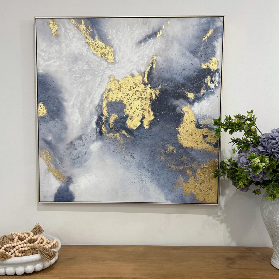 Swirling Gold 3 Canvas In Antique Silver Frame