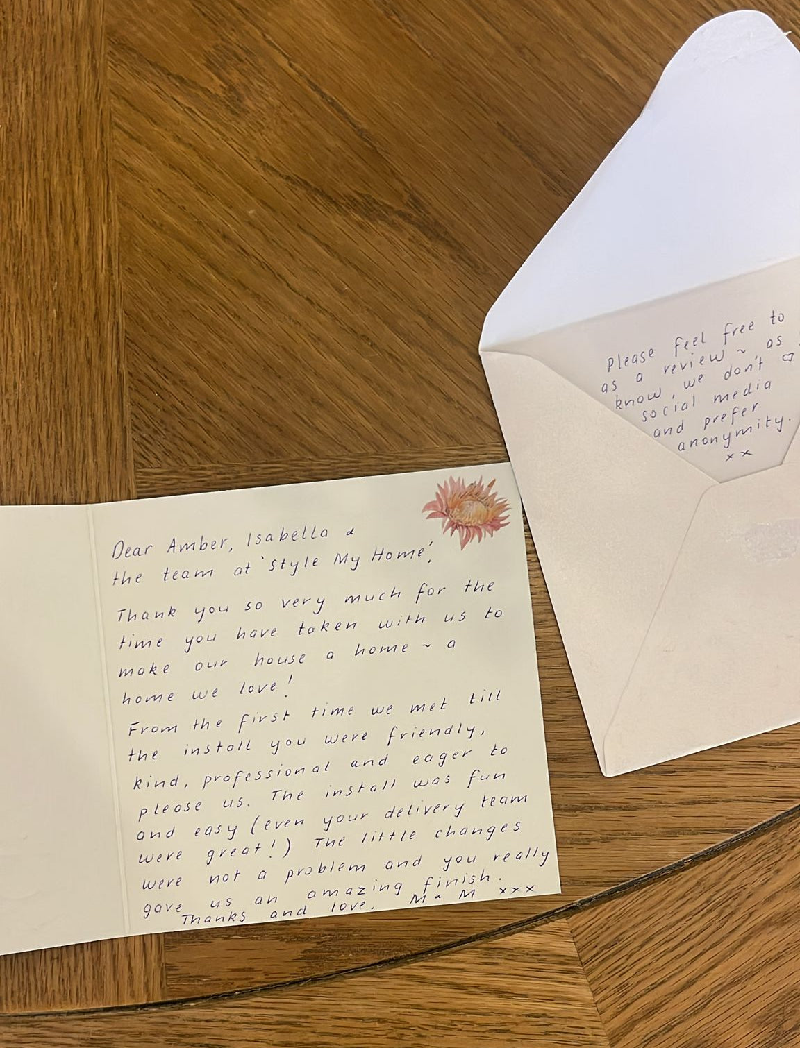 Full-size handwritten card