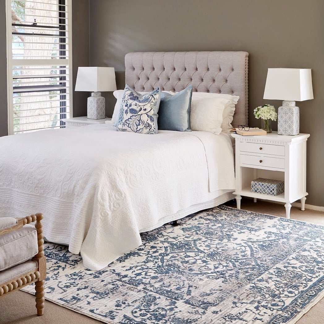 Double Levi Chesterfield Linen Bedhead in Oatmeal - Sydney Floorstock