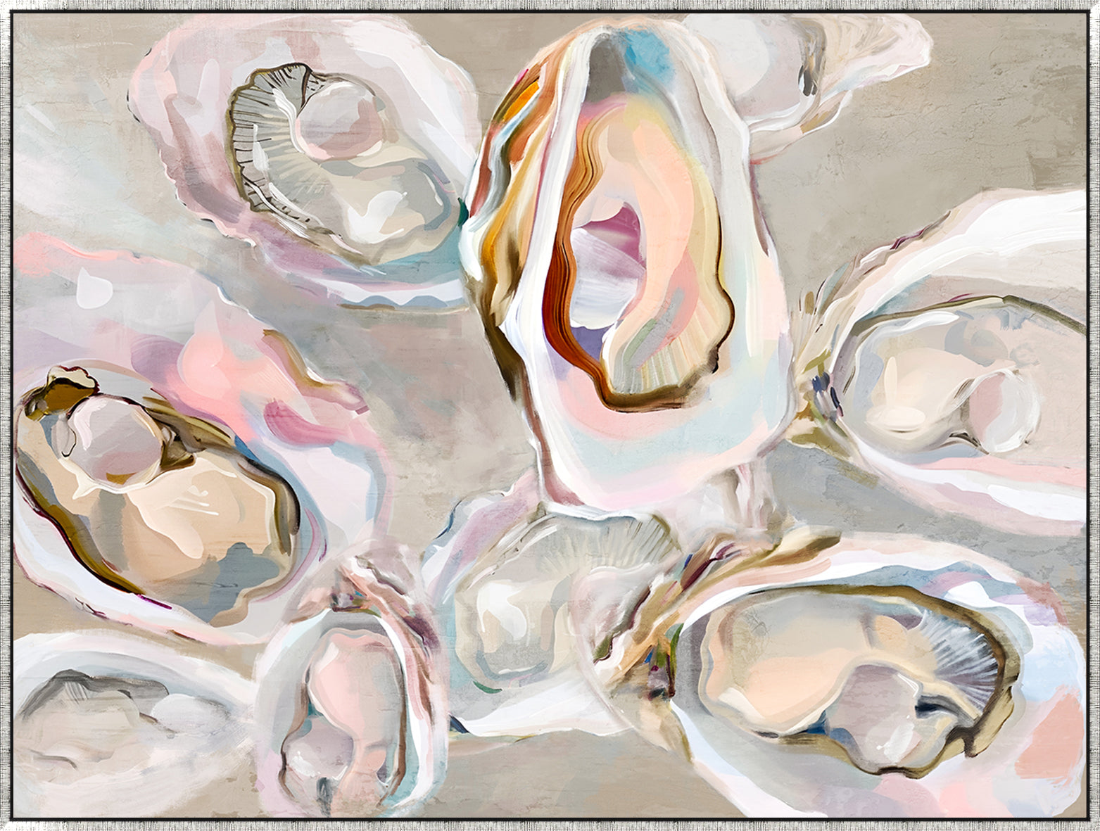 Oyster Hour Medium Canvas in Bamboo Frame