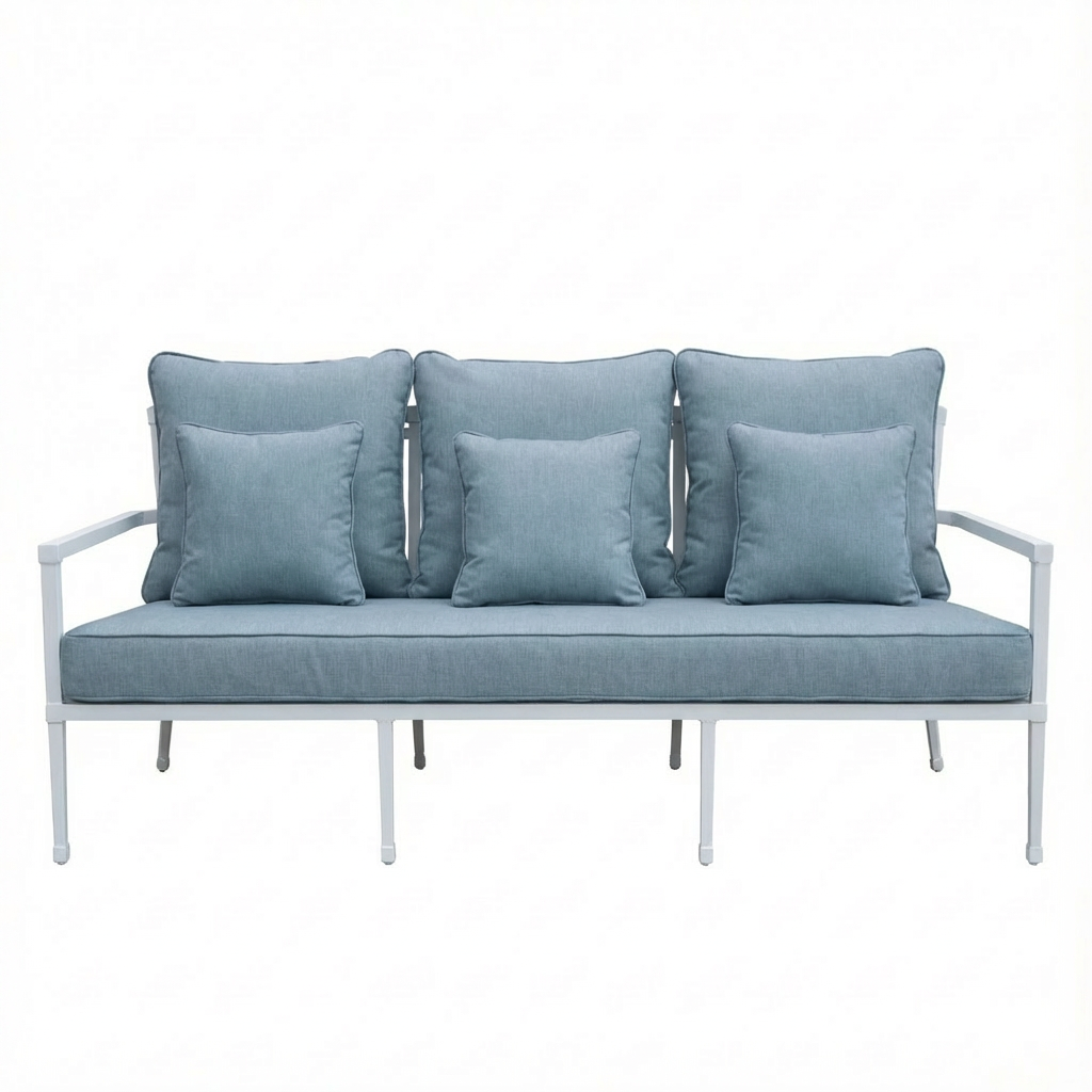 Amalfi Outdoor White 3 Seater Lounge Duck Egg Blue