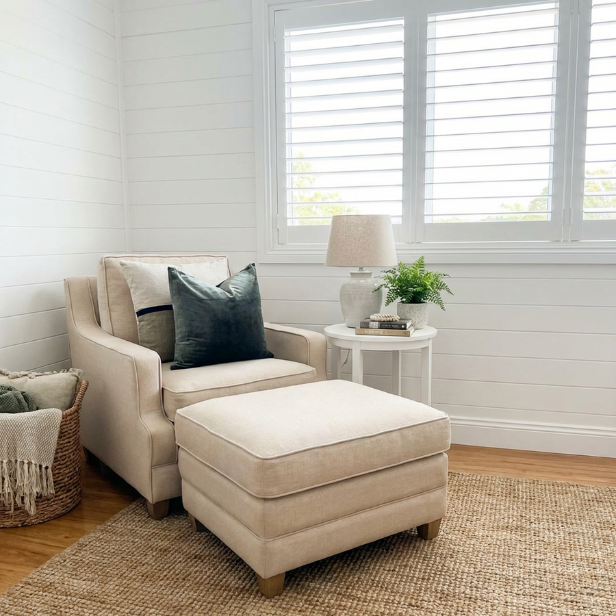 Sample Martha Oatmeal Armchair and Ottoman