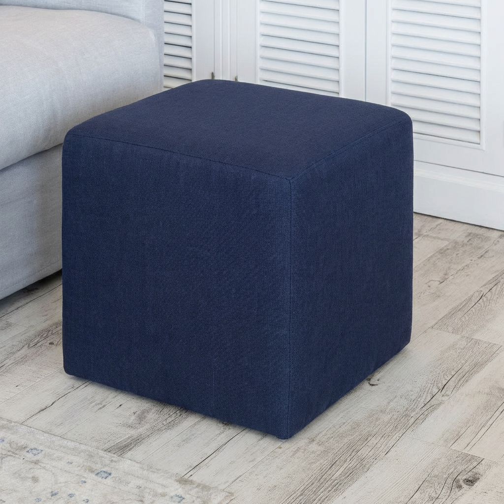 Justine Upholstered Cube Ottoman Navy 45cm depth x 45cm wide x 45cm high