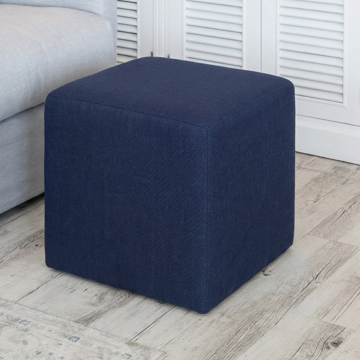 Justine Upholstered Cube Ottoman Navy 45cm depth x 45cm wide x 45cm high