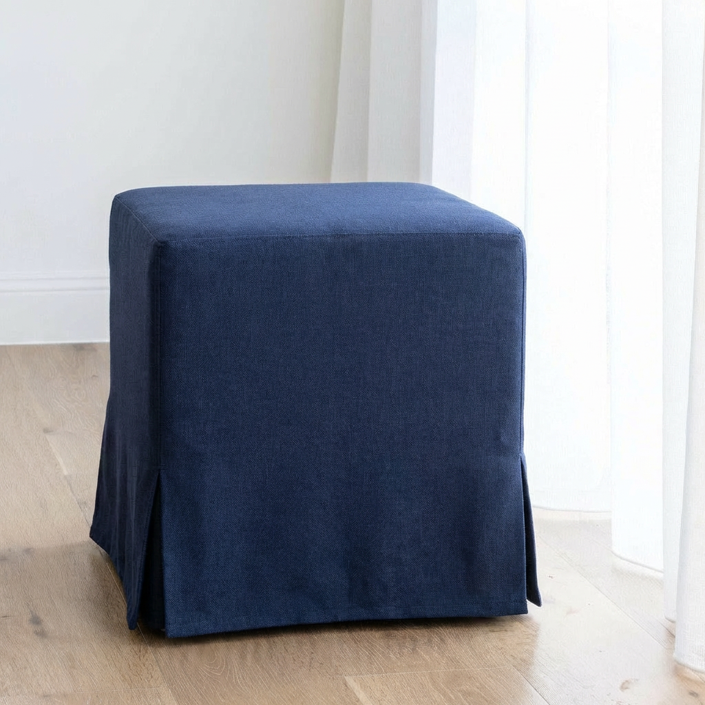 Capri Upholstered Slip Cover Cube Ottoman Navy 45cm depth x 45cm wide x 45cm high