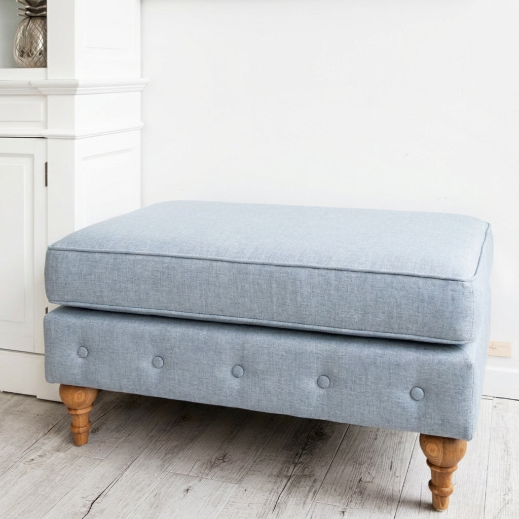 Madeline Linen Ottoman Duck Egg Blue