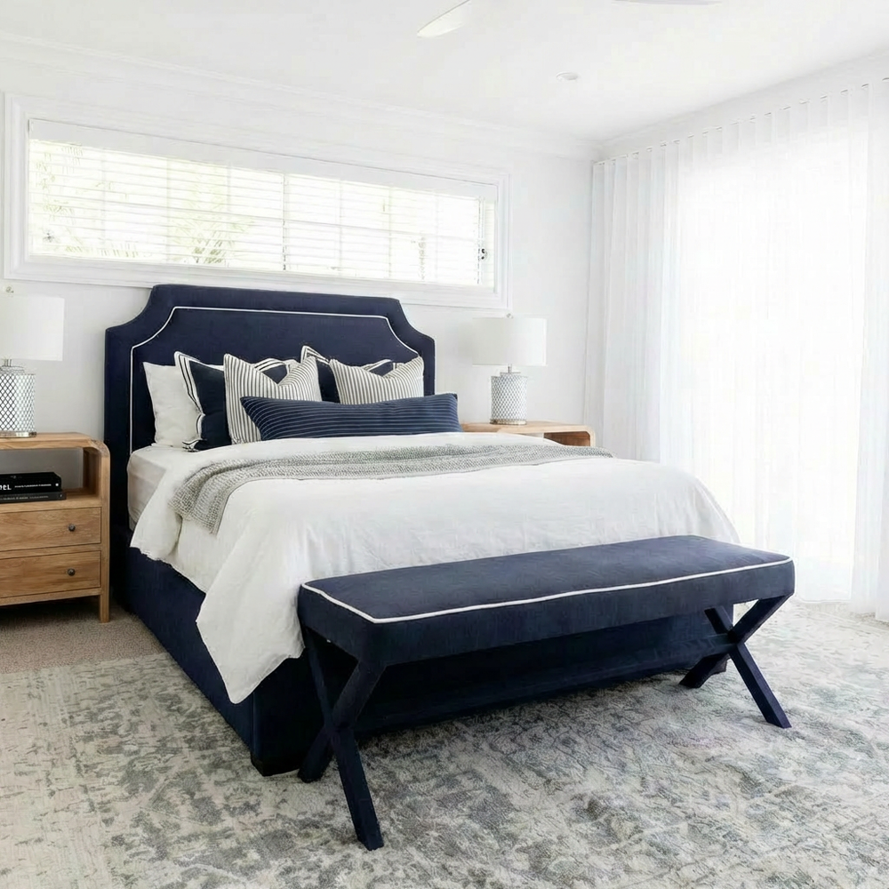 Scarlett Linen Bedhead with white piping