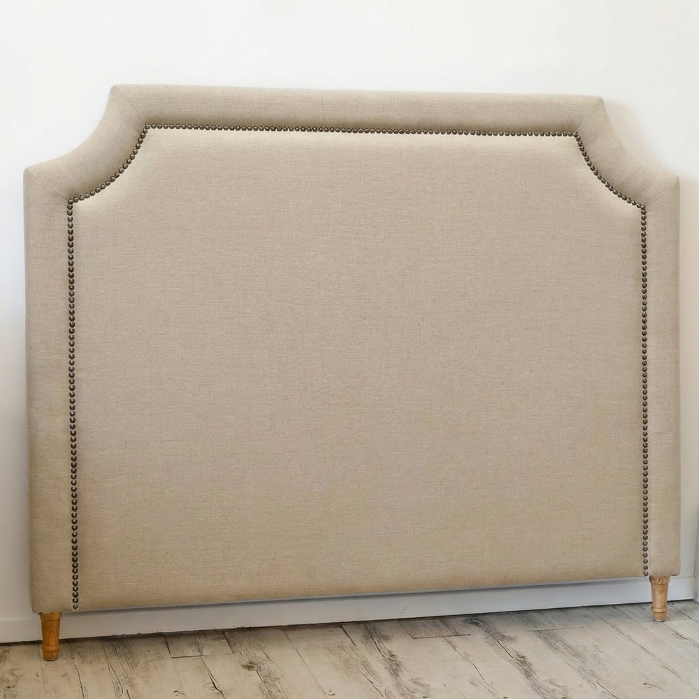 Scarlett Linen Bedhead with studs Oatmeal Brass Studs