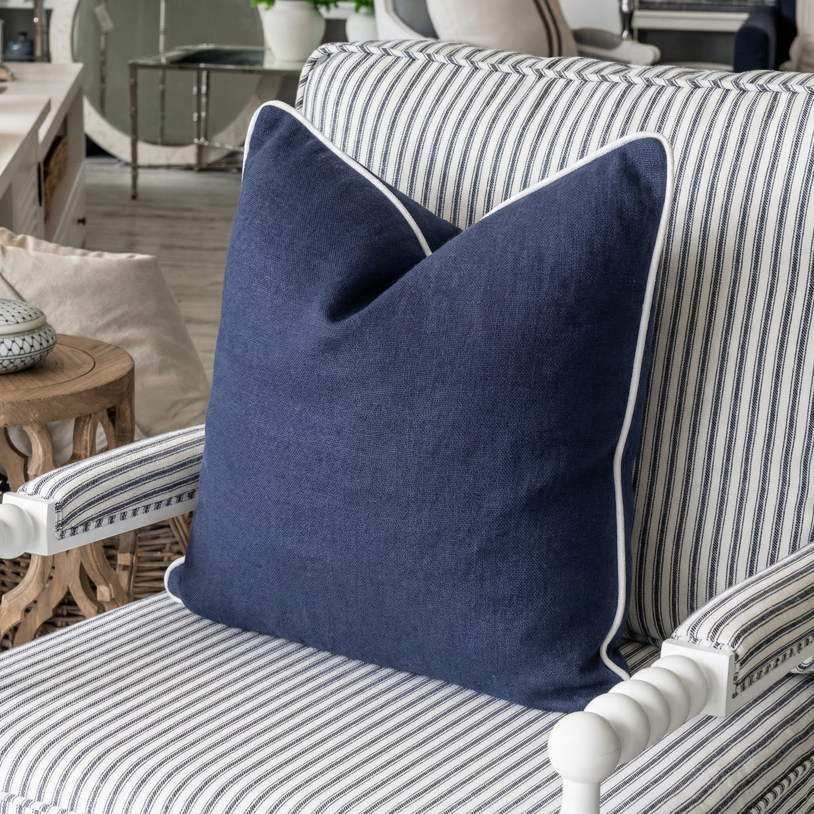 Signature Navy Blue Linen Square Cushion