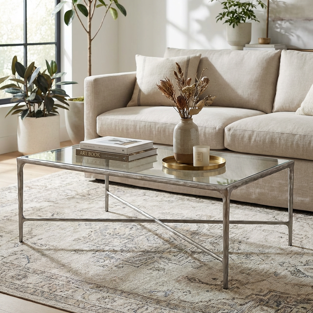 Soho Forged Silver Rectangular Coffee Table With Glass Top