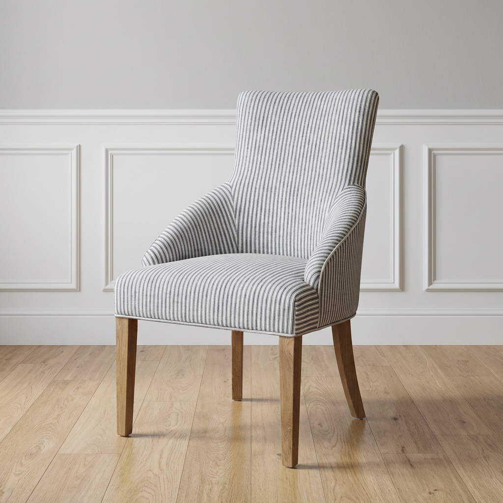 Leopold Plain-Back Upholstered Linen Dining Chair Stripe Navy Blue