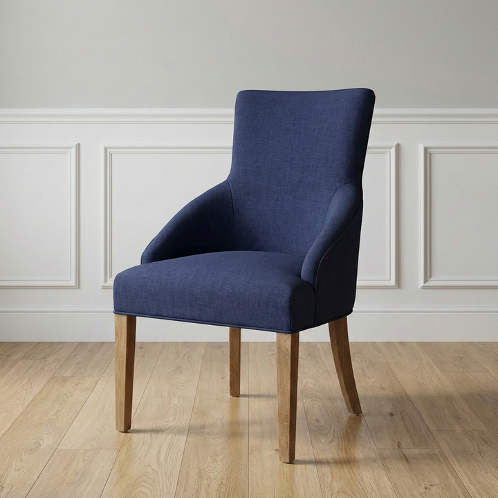 Leopold Plain-Back Upholstered Linen Dining Chair Navy