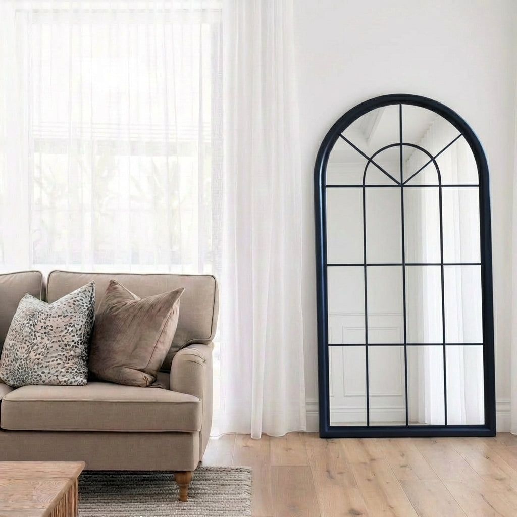 Cathedral Black Long Wall or Floor Mirror