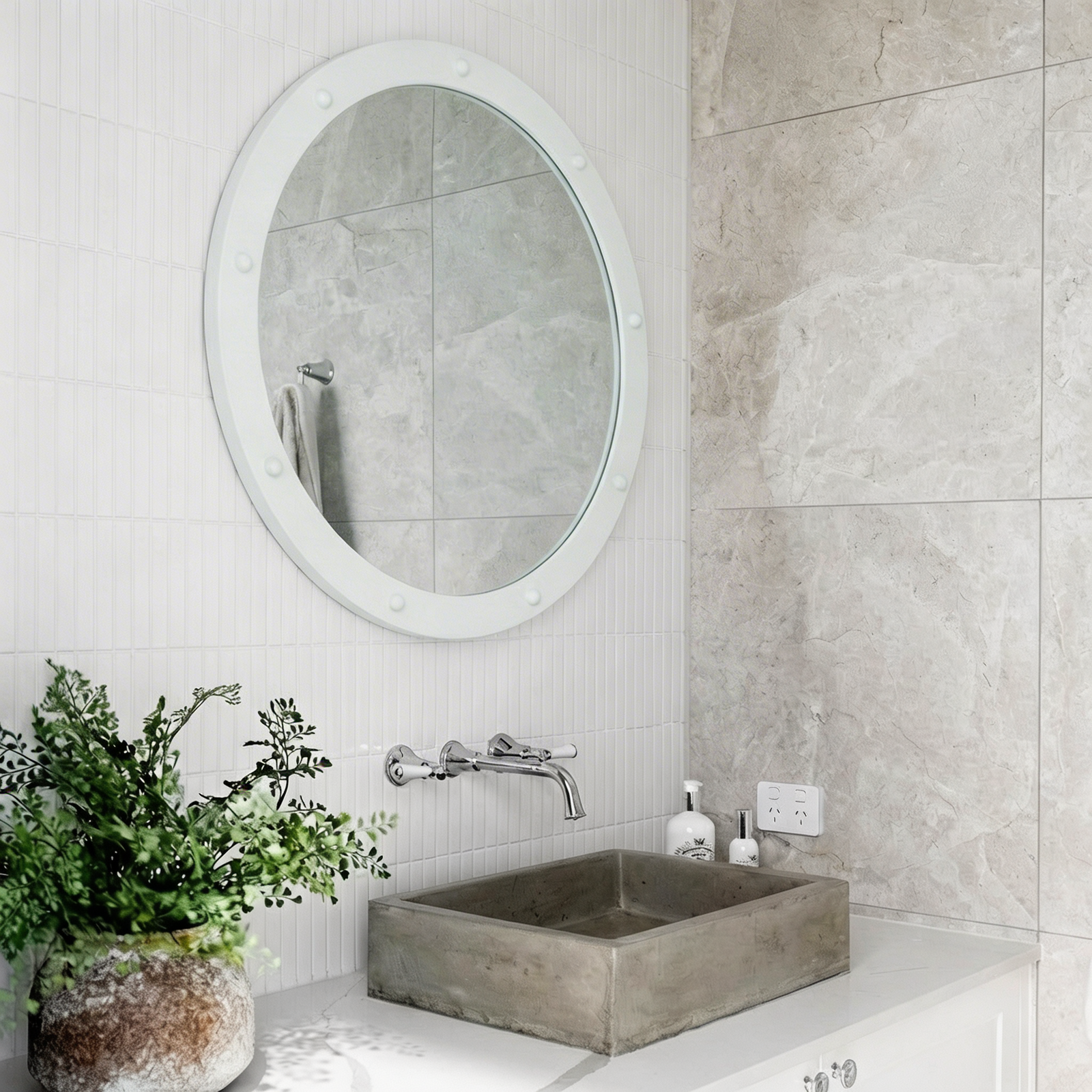 Porthole Round White Mirror