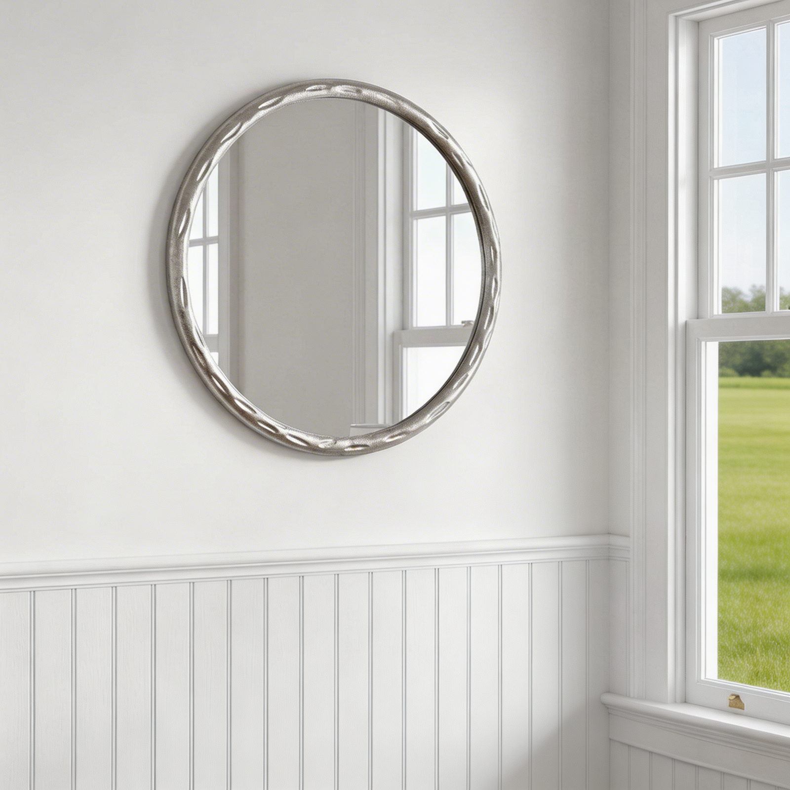 Forged Round Silver Mirror 60cm