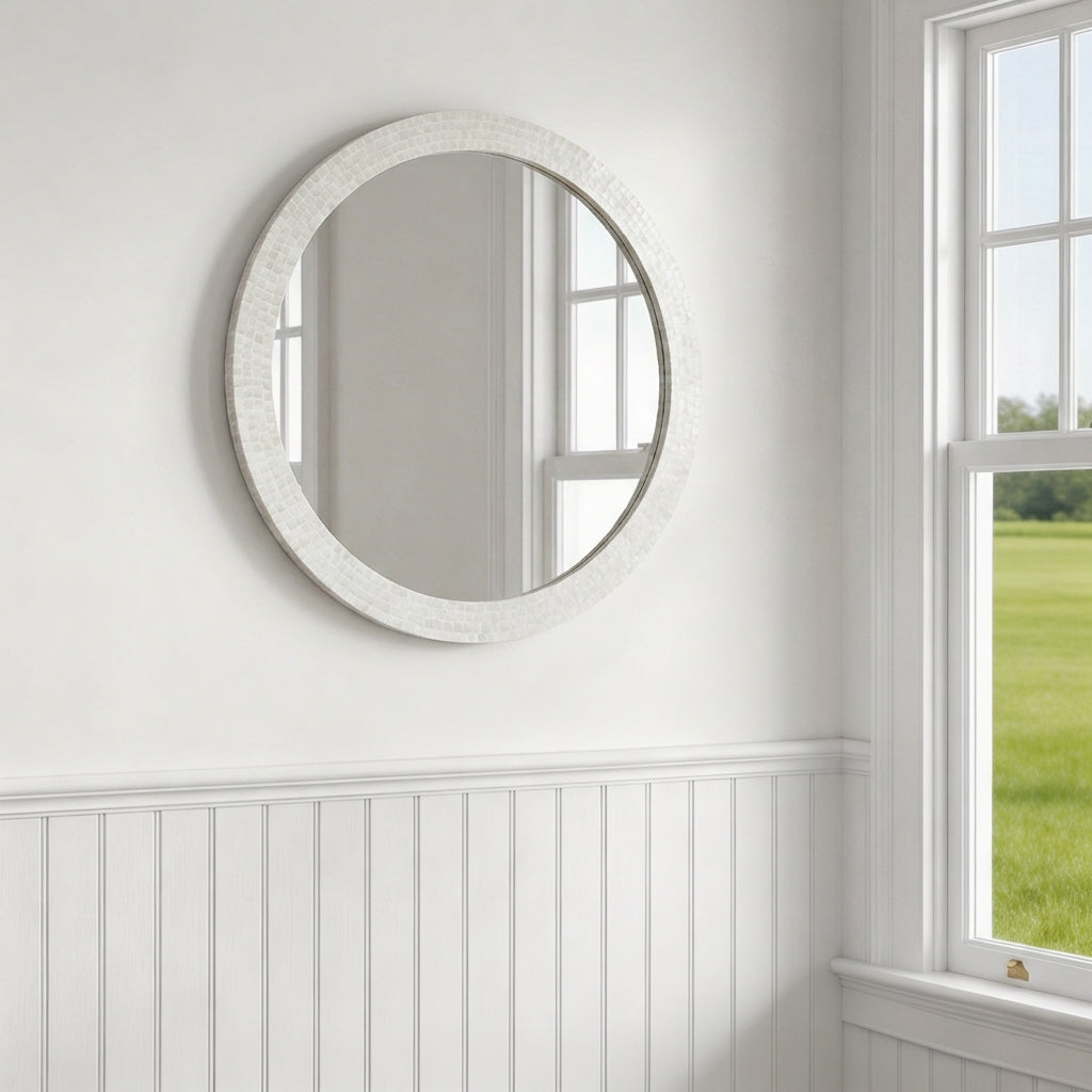 Classic Mother of Pearl Round Mirror 80cm