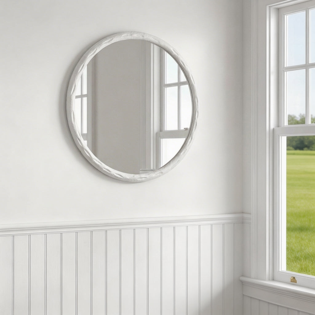 Forged Round White Mirror