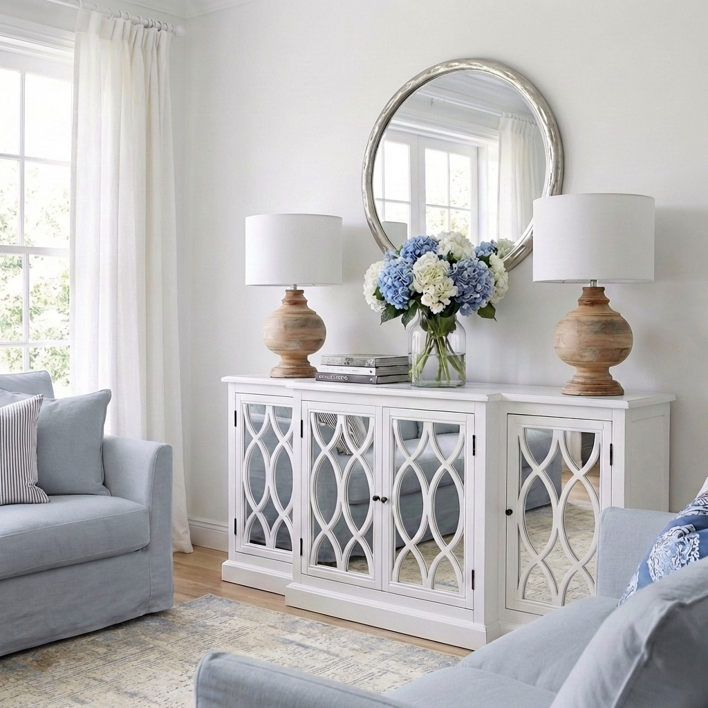 Camille Mirrored Buffet With White Top