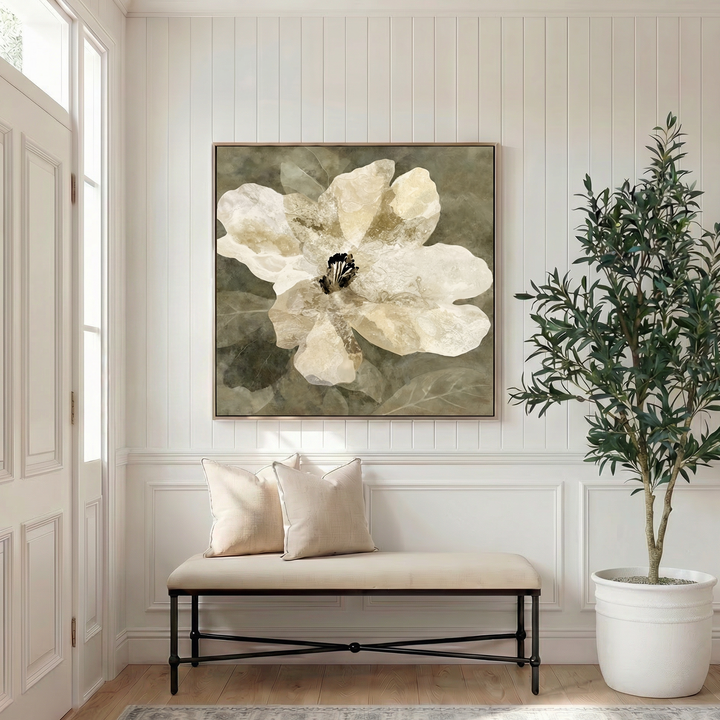 Antique Magnolia Canvas In Antique Silver Frame
