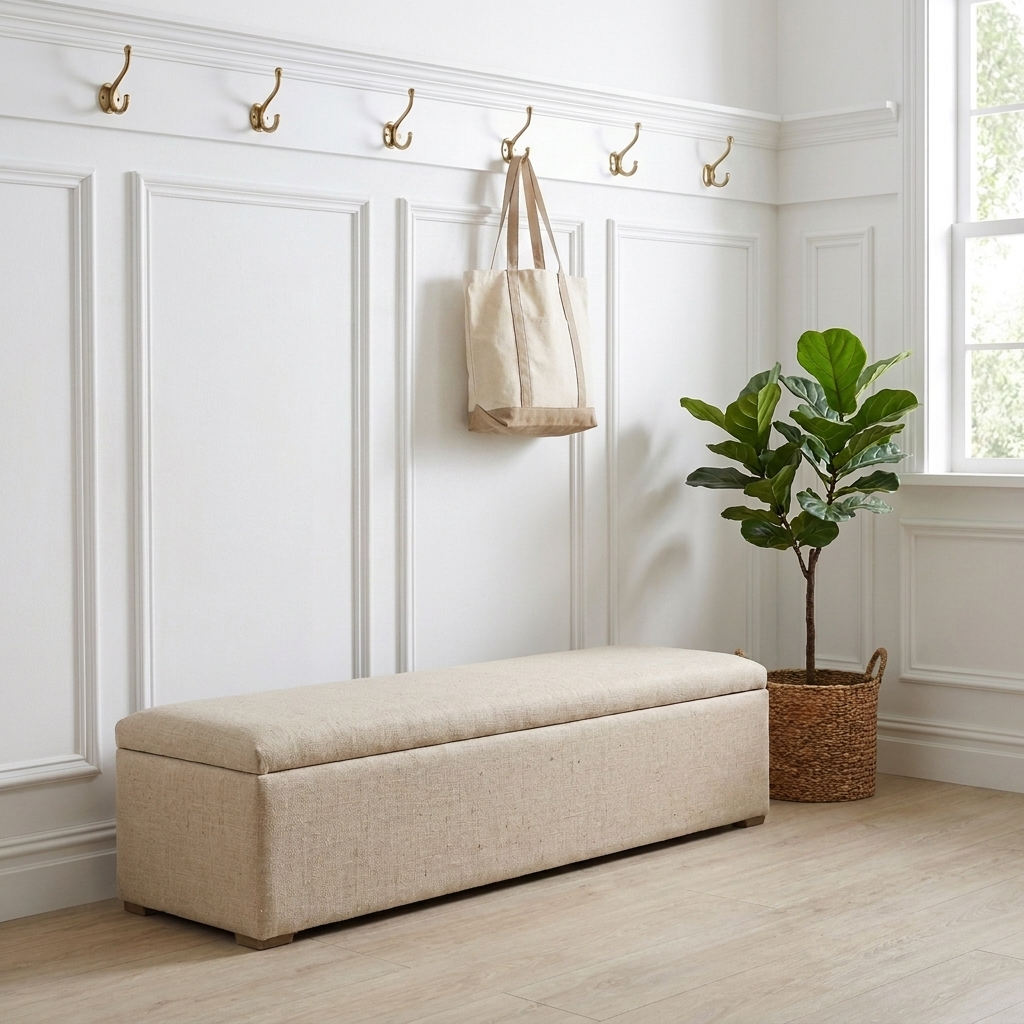 Abigail Plain Top Upholstered Storage Box Oatmeal 160cm wide x 46cm deep x 42cm high