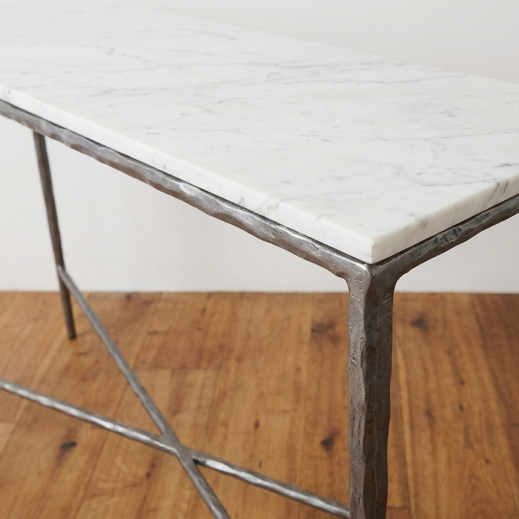 Soho Forged Silver Console Table With Marble Top