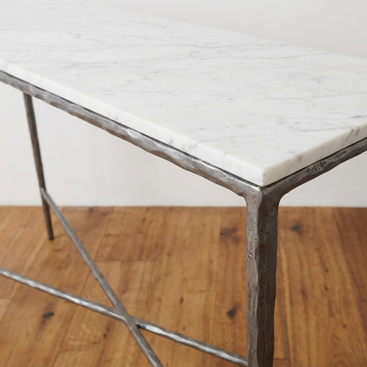 Soho Forged Silver Console Table With Marble Top