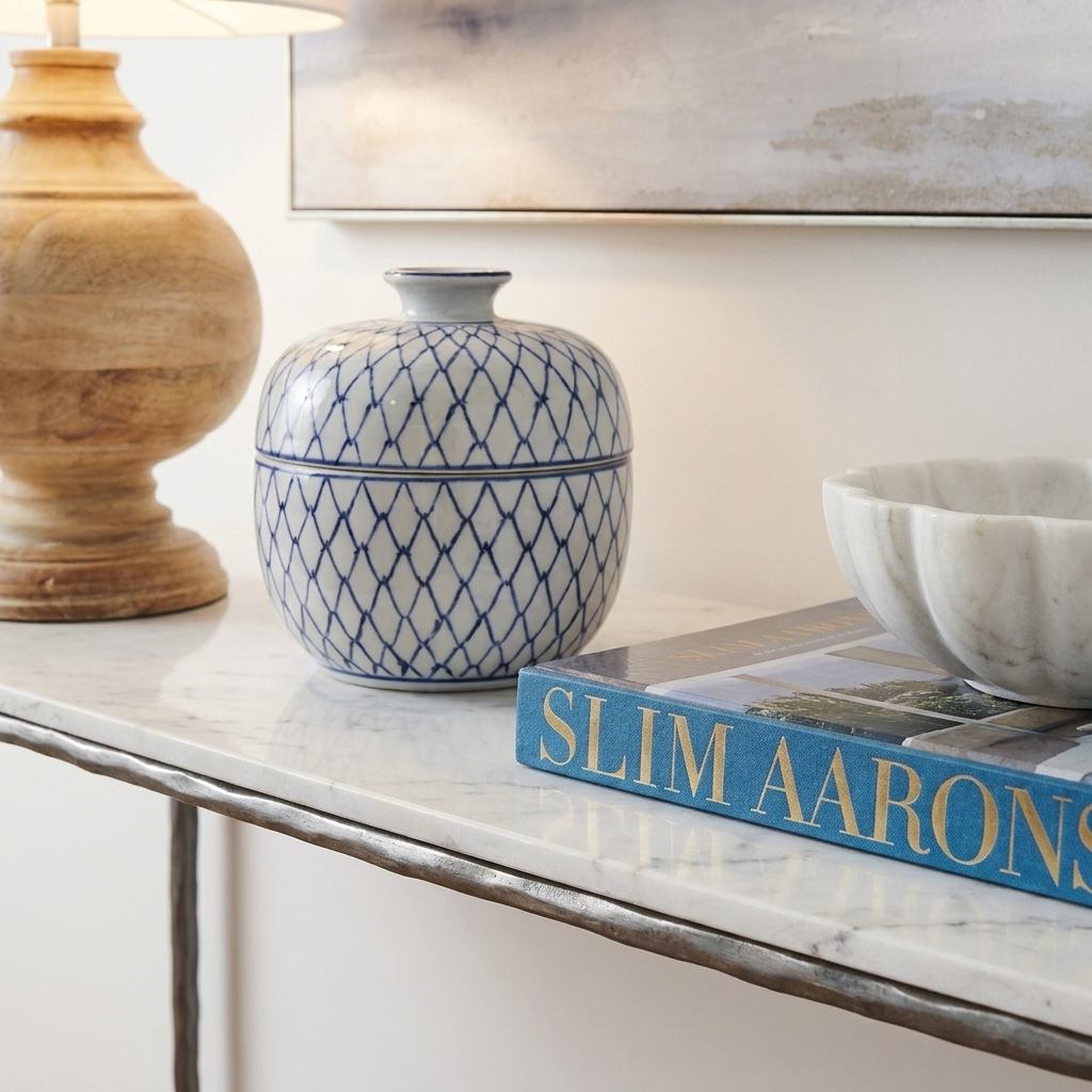 Soho Forged Silver Console Table With Marble Top