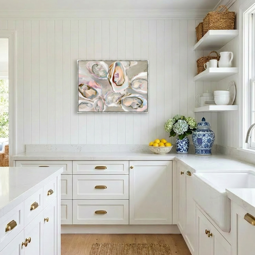 Oyster Hour Medium Canvas in Bamboo Frame
