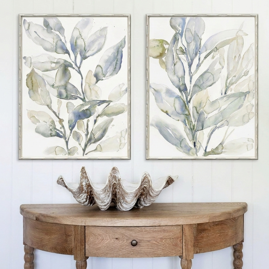 Saltwater Botanicals 2 Canvas in Bamboo Frame