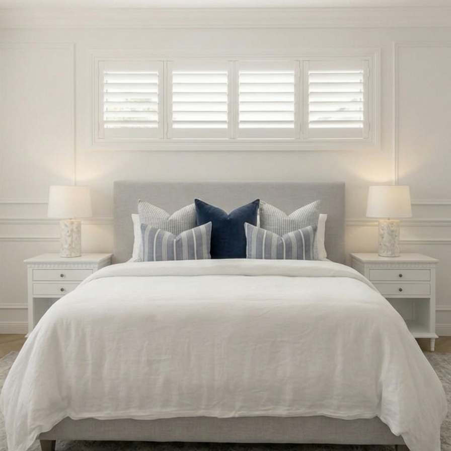 White hamptons bedside with two drawers and an open shelf