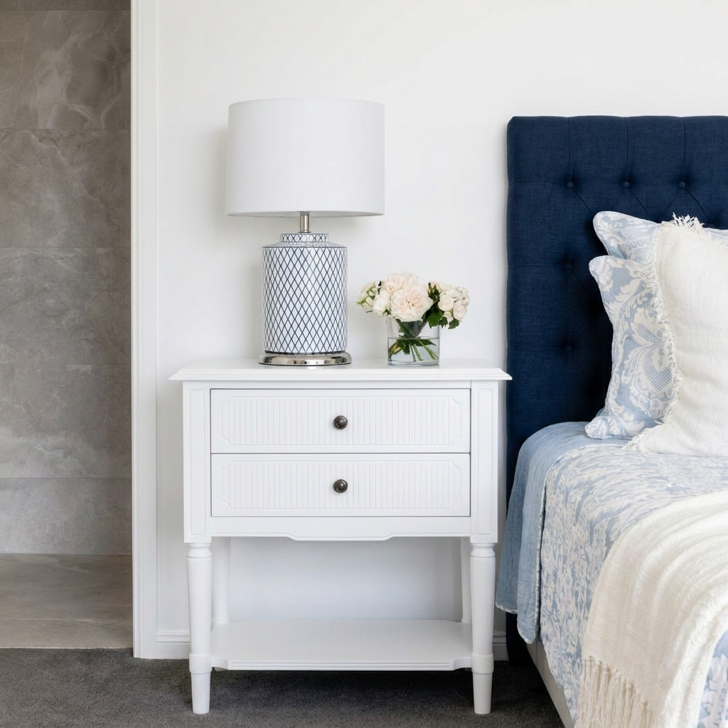 Clementine Medium Bedside Table Satin White