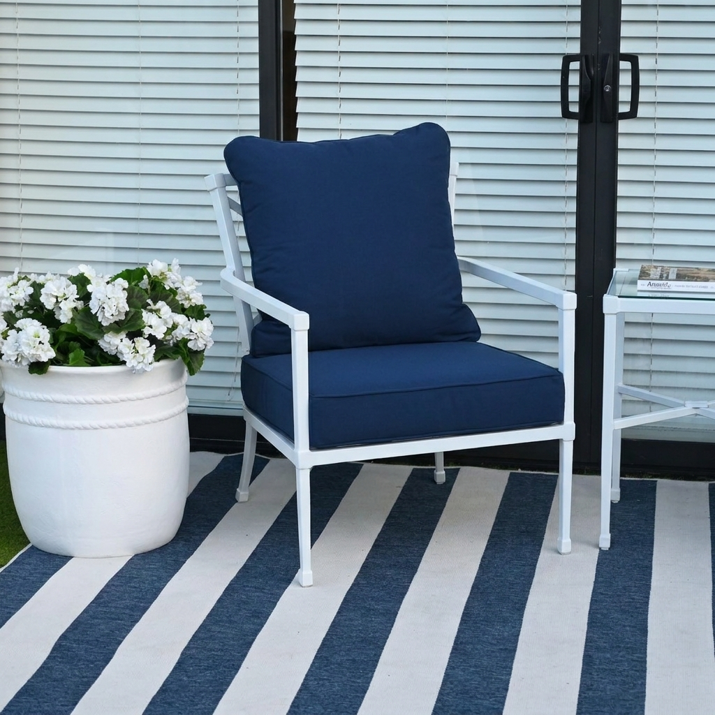 Amalfi White Outdoor Armchair Navy White