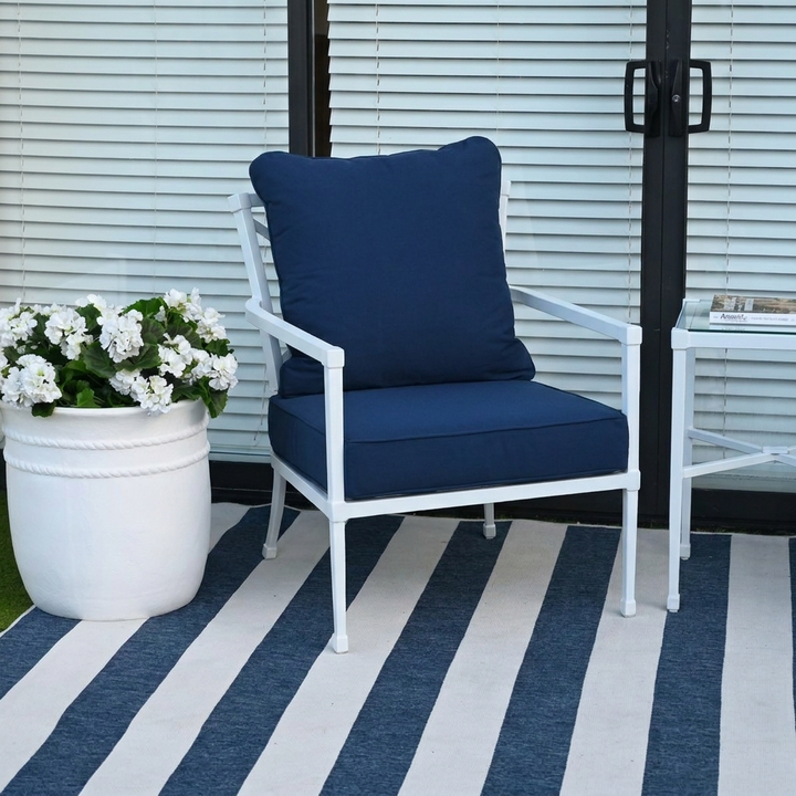 Amalfi White Outdoor Armchair Navy White
