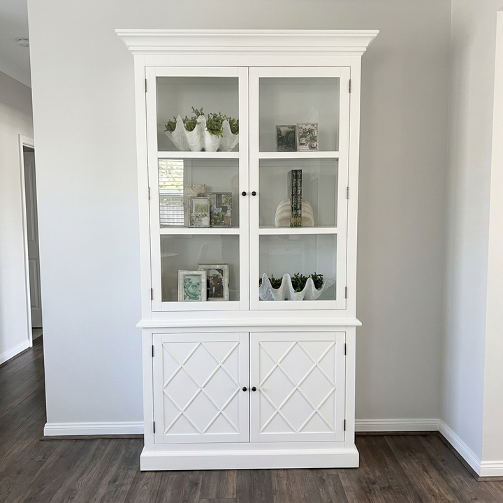 Ascot Glass Display Cabinet Satin White 125cm wide x 45cm deep x 220cm high