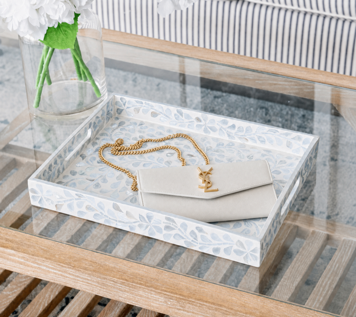 mother of pearl neutral rectangle floral tray