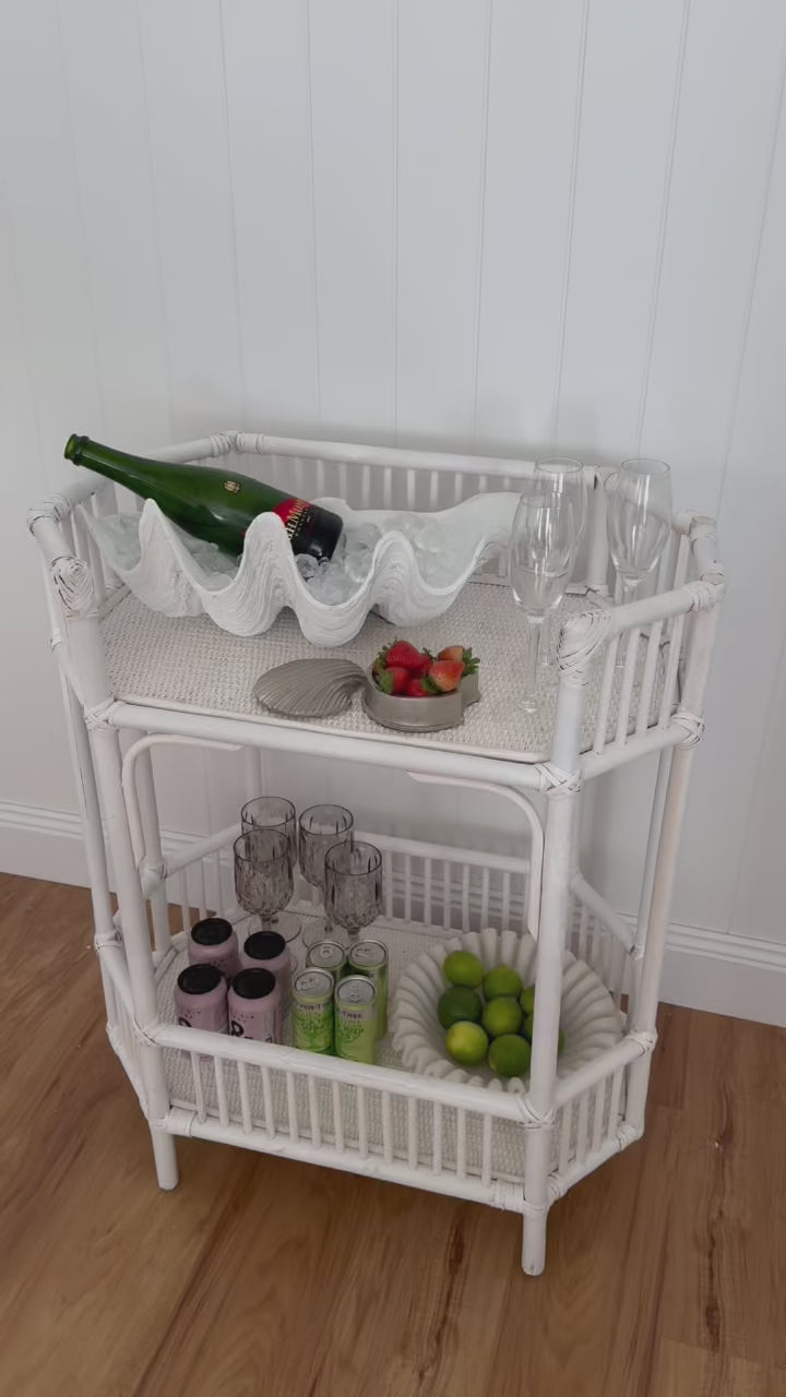 Singapore White Rattan Bar Cart